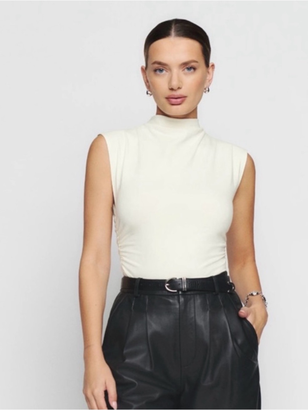 Reformation Mock Neck Sleeveless Tank in Cream